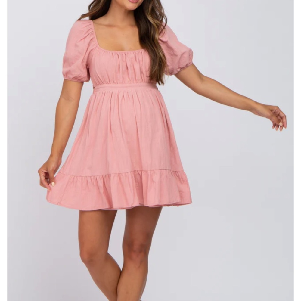 Pink Blush - Mauve Puff Sleeve cutout back Maternity dress.